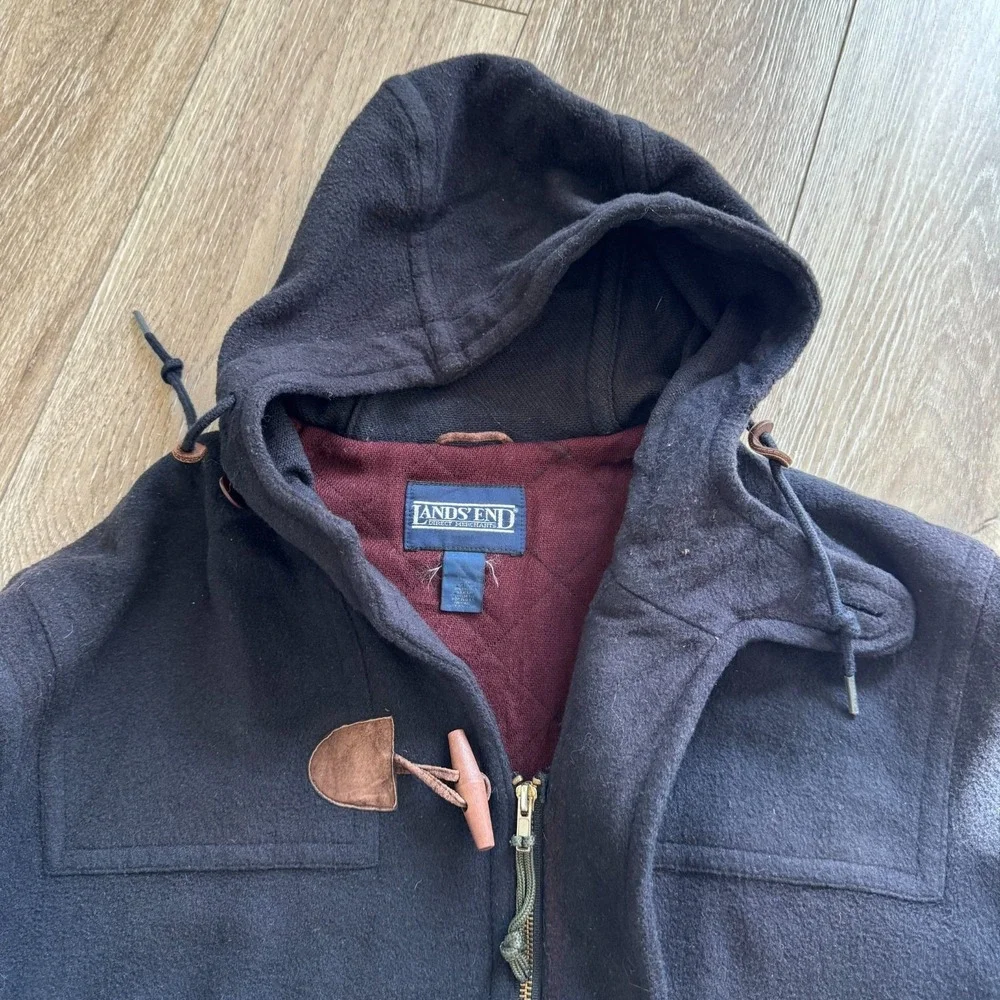 Vintage Lands End Jacket Mens Large Heavy Wool Toggle Nautical Duffle Coat